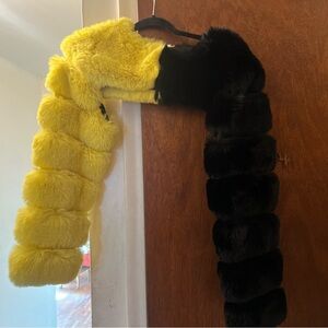 Yellow and Black Faux Fur Jacket XL
